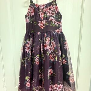 🌸 Purple Floral Tulle Party Dress | Sleeveless Fit & Flare